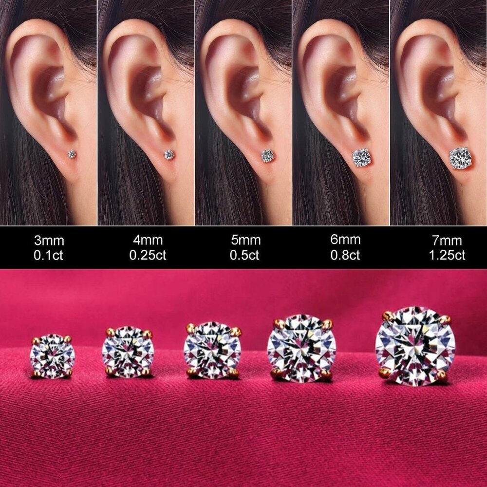 Women's 14K Gold Plated CZ Stud Earrings Simulated Diamond Round Cubic Zirconia - Picture 4 of 9